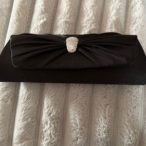 Bijoux Terner Black Clutch with Rhinestone Detail